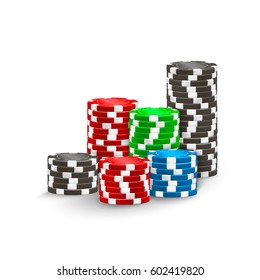 Poker Chips On White Background. Vector Illustration.