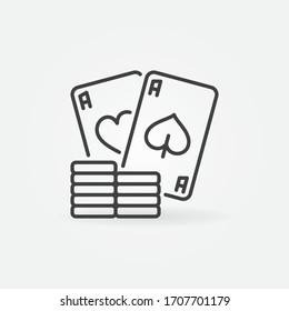 Poker Chips with Pair of Aces vector simple icon or sign in outline style