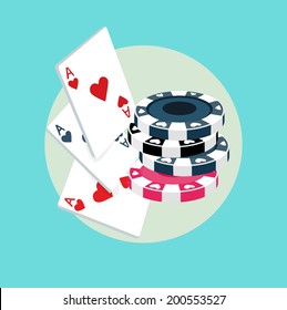 poker chips and playing cards flat design