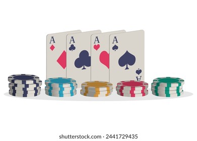 poker chips and playing cards on a transparent background vector illustration. gambling and casinos.