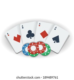 Poker chips and playing cards, vector illustration