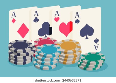 poker chips and playing cards. vector illustration. gambling and casino