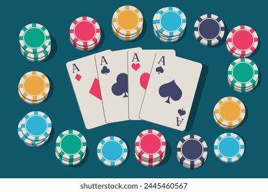 fichas de póquer y cartas. Ilustración vectorial. juegos de azar y casinos.