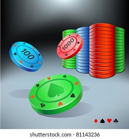 poker chips raise on the dark background
