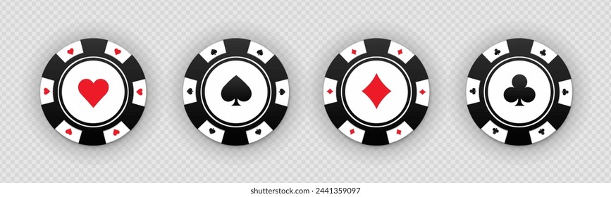 Poker-Chips-Set für Glücksspiele. Flaches Design. Vektor EPS 10