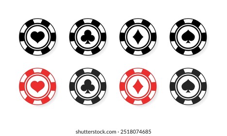 Poker Chips Set Symbole. Flach und Silhouette Stil. Vektorsymbole.