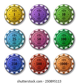 Poker chips set isolated on white background.