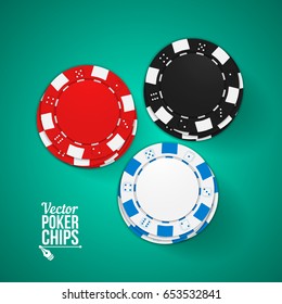 Poker Chips Top View. Red, Black And White Chips. Vector Illustration.