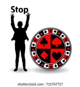 Poker chips victory concept. illustration for your design. silhouette of a man next to a red poker chip