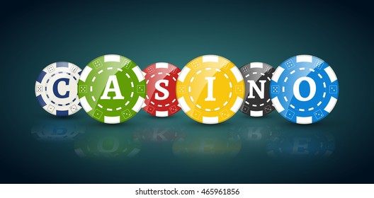 Poker chips with word CASINO. Casino concept of colorful chips