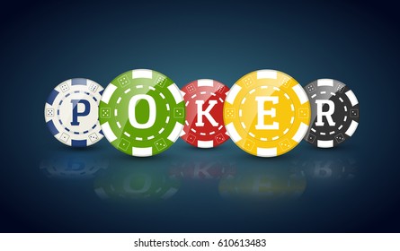 Poker chips with word POKER. Casino concept of colorful chips