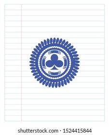 poker clover icon blue ink pen emblem. Vector Illustration. Detailed.