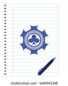 poker clover icon draw with pen effect. Blue ink. Vector Illustration. Detailed.