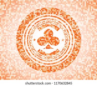 poker clover icon inside abstract orange mosaic emblem with background