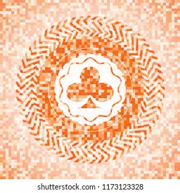 poker clover icon inside abstract orange mosaic emblem with background