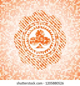 poker clover icon inside abstract orange mosaic emblem with background
