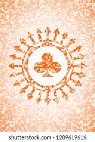 poker clover icon inside abstract orange mosaic emblem