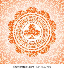 poker clover icon inside abstract orange mosaic emblem