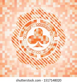 poker clover icon inside abstract orange mosaic emblem with background