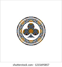 poker clover icon inside arabesque badge background. arabic decoration.