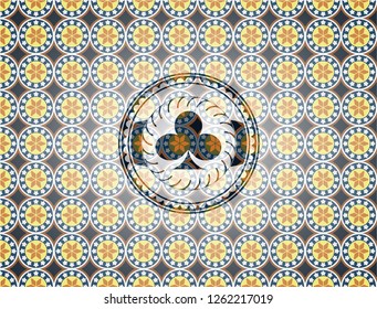 poker clover icon inside arabesque badge. arabic decoration.