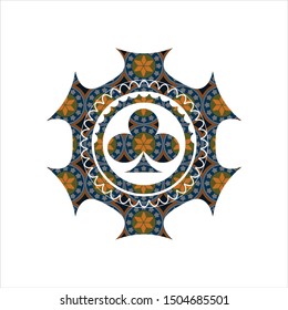 poker clover icon inside arabesque emblem background. arabic decoration.
