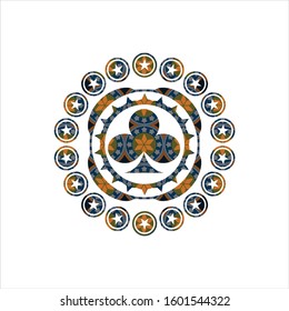 poker clover icon inside arabesque emblem background. arabic decoration.