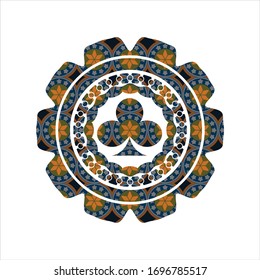 poker clover icon inside arabesque style emblem. arabic decoration.