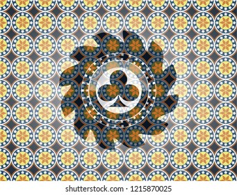 poker clover icon inside arabic style emblem. Arabesque decoration.