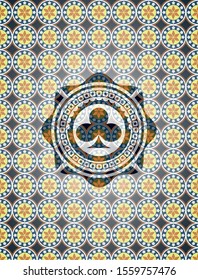 poker clover icon inside arabic emblem background. Arabesque decoration.