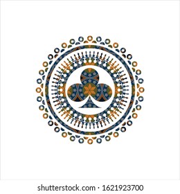 poker clover icon inside arabic badge. Arabesque decoration.