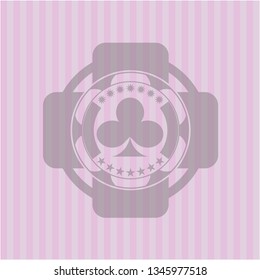 poker clover icon inside badge with pink background