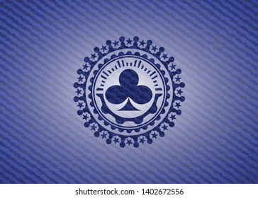 poker clover icon inside badge with jean texture