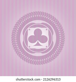 poker clover icon inside badge with pink background. Amazing desing. 