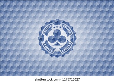 poker clover icon inside blue hexagon badge.