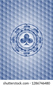 poker clover icon inside blue polygonal emblem.