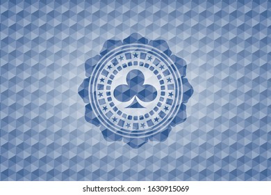 poker clover icon inside blue polygonal emblem.