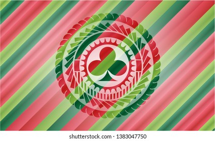 poker clover icon inside christmas badge background.