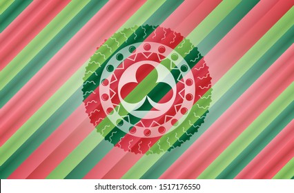 poker clover icon inside christmas colors style emblem.