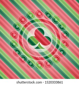 poker clover icon inside christmas colors style badge.