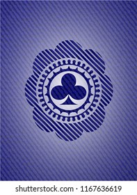 poker clover icon inside emblem with jean texture