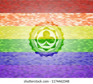 poker clover icon inside emblem on mosaic background with the colors of the LGBT flag