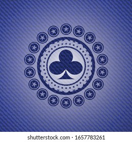 poker clover icon inside emblem with jean background