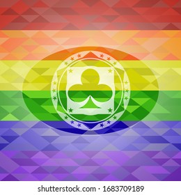 poker clover icon inside emblem on mosaic background with the colors of the LGBT flag