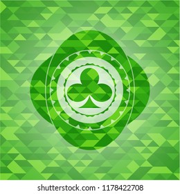 poker clover icon inside green emblem with mosaic background