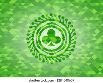 poker clover icon inside green mosaic emblem