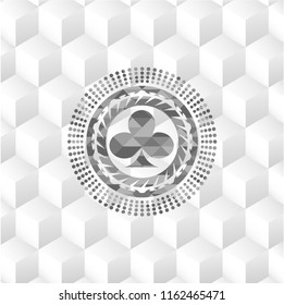 poker clover icon inside grey emblem. Vintage with geometric cube white background