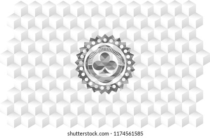 poker clover icon inside grey emblem. Vintage with geometric cube white background