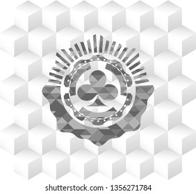 poker clover icon inside grey icon or emblem with geometric cube white background