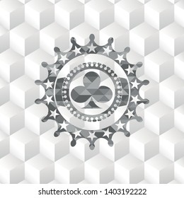 poker clover icon inside grey emblem. Retro with geometric cube white background